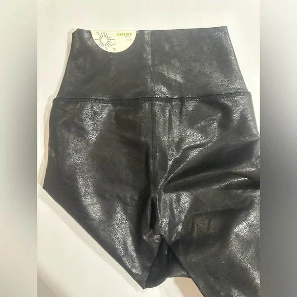 Offline Aerie Crossover High Waisted Crackle Leggings Black - XS/TP - Picture 4 of 6